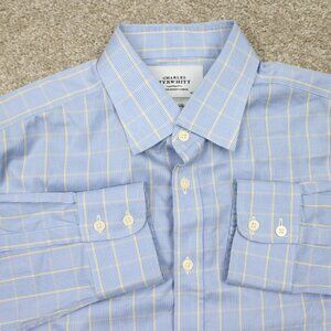 Charles Tyrwhitt Dress Shirt Men 16 1/2, 34 Blue/Yellow Non Iron Slim Fit Cotton